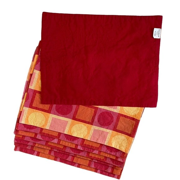 Crate & Barrel Metro Bright 8 Placemats 5 Napkins Red Multi - Picture 2 of 10